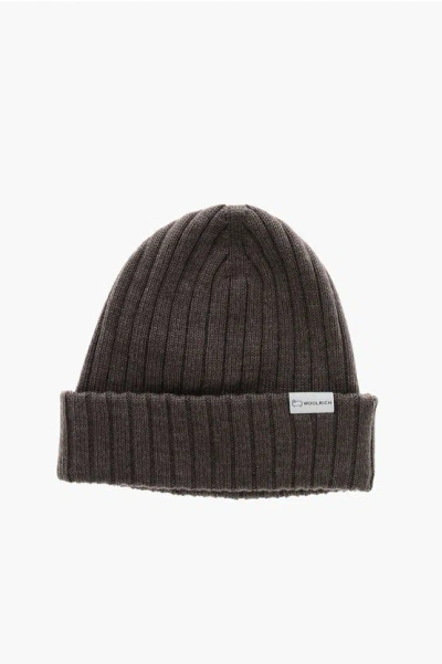 Woolrich Ribbed Virgin Wool Beanie In Gray
