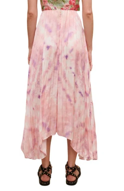Maje Asymmetric Pleated Printed Satin Midi Skirt In Pink