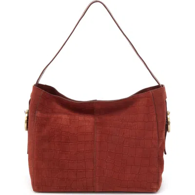 Hobo Render Croc Embossed Leather Shoulder Bag In Brown