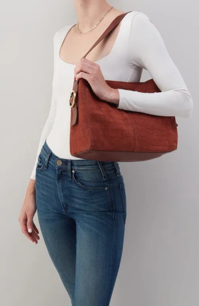 Hobo Render Croc Embossed Leather Shoulder Bag In Brown
