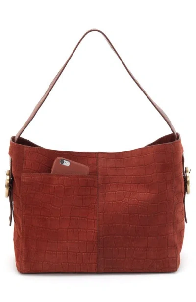 Hobo Render Croc Embossed Leather Shoulder Bag In Brown