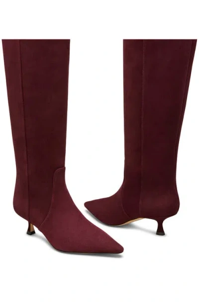 Stuart Weitzman Naomi Suede Kitten Tall Boots In Burgundy