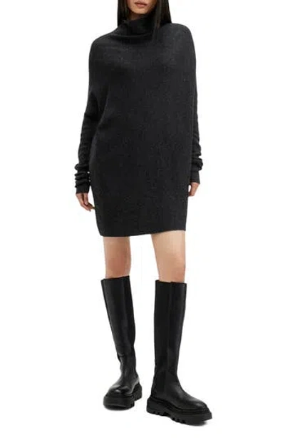 Allsaints Ridley Cowl Neck Long Sleeve Wool & Cashmere Sweater Dress In Black