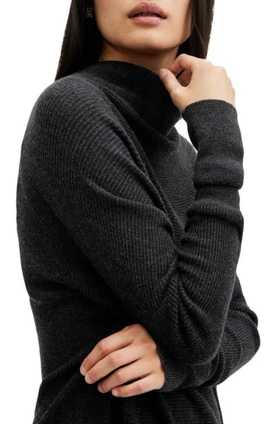 Allsaints Ridley Cowl Neck Long Sleeve Wool & Cashmere Sweater Dress In Black