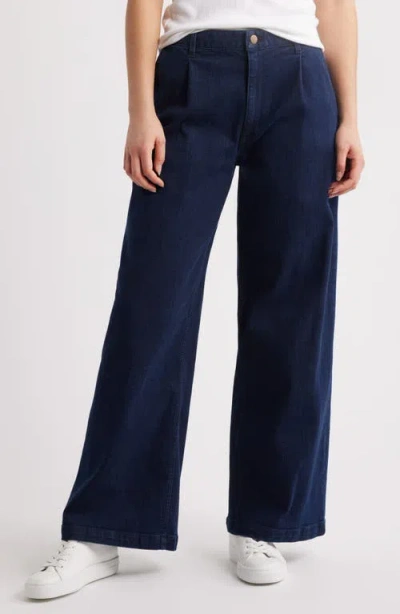 Caslon ® High Waist Pleated Wide Leg Jeans In Blue