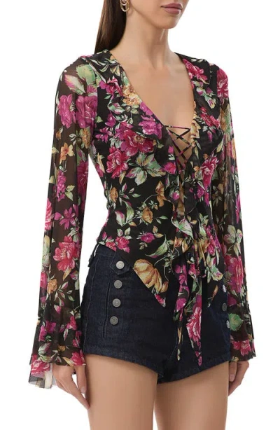 Afrm Cadence Lace-up Long Sleeve Top In Black