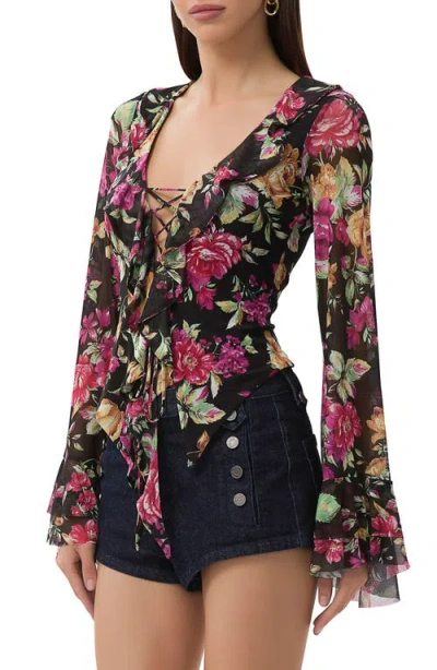 Afrm Cadence Lace-up Long Sleeve Top In Black