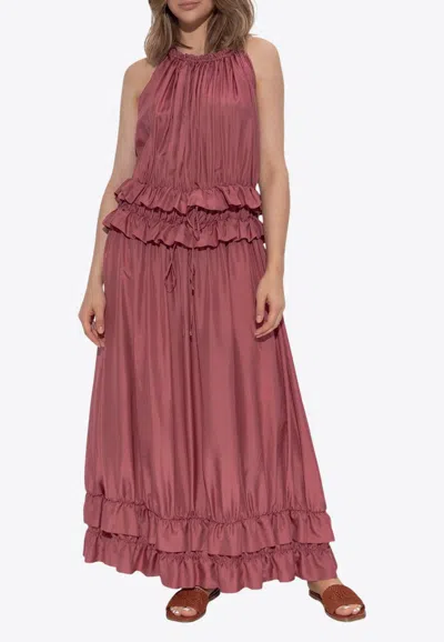 Chloé Sleeveless Ruffled Silk Maxi Dress In Pink