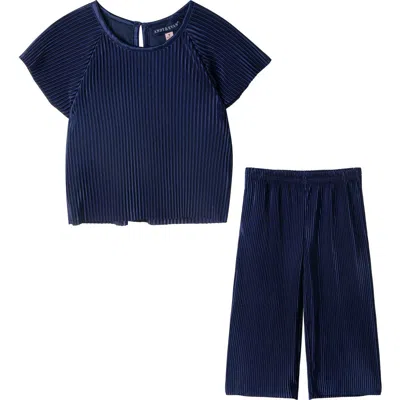 Andy & Evan Kids' Plissé T-shirt & Wide Leg Pants Set In Blue