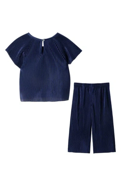 Andy & Evan Kids' Plissé T-shirt & Wide Leg Pants Set In Blue
