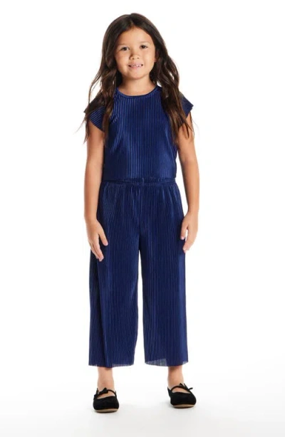 Andy & Evan Kids' Plissé T-shirt & Wide Leg Pants Set In Blue
