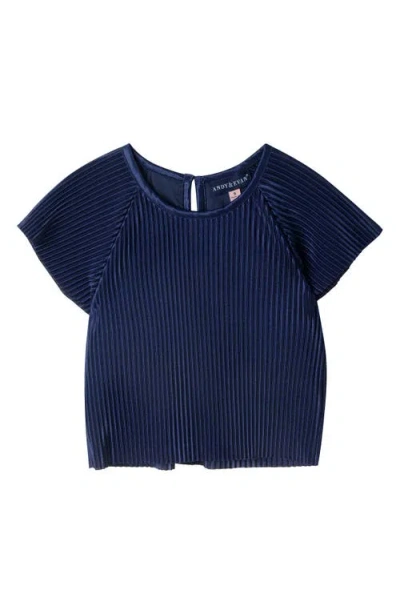 Andy & Evan Kids' Plissé T-shirt & Wide Leg Pants Set In Blue