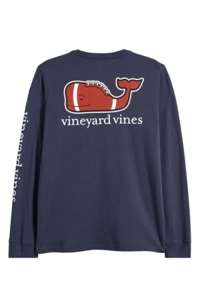 Vineyard Vines Kids' Football Whale Long Sleeve Pocket Graphic Tee In Blue