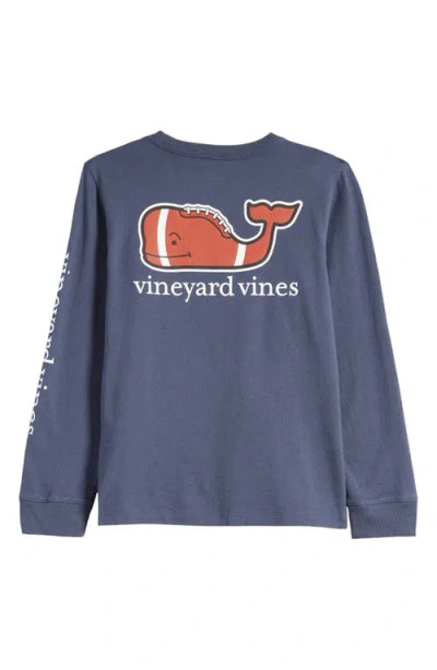 Vineyard Vines Kids' Football Whale Long Sleeve Pocket Graphic Tee In Blue