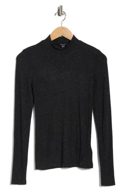 Splendid Shimmer Mock Neck Sweater In Black