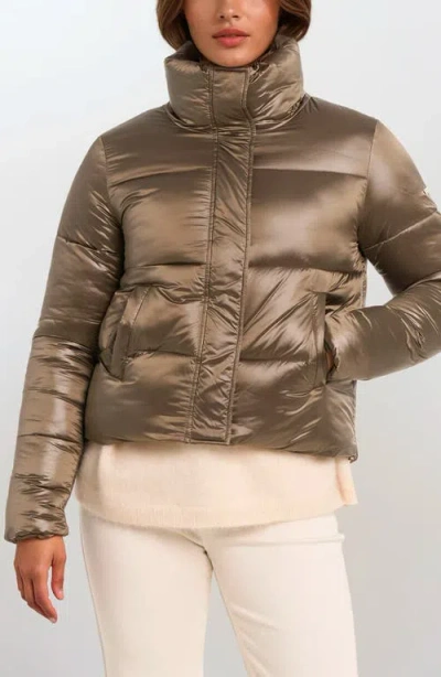 Noize Coco-el Water Resistant Crop Puffer Jacket In Brown