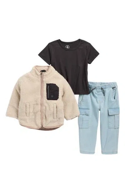 Volcom Kids' Fleece Jacket, T-shirt & Cargo Joggers Set In Brown