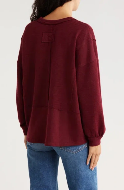 Blu Pepper Split Neck Long Sleeve Knit Top In Burgundy