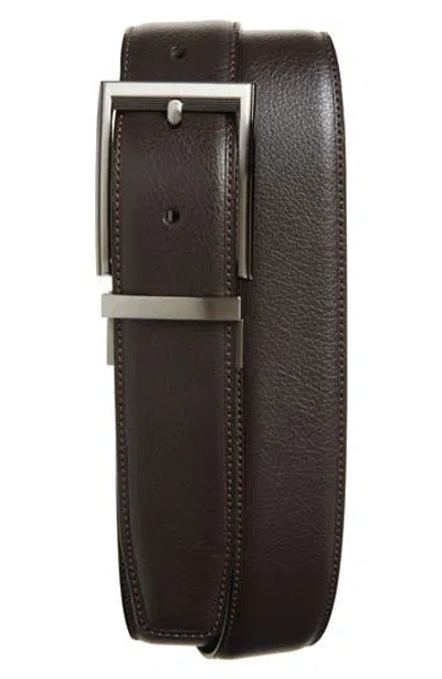 Original Penguin Feather Edge Leather Belt In Black