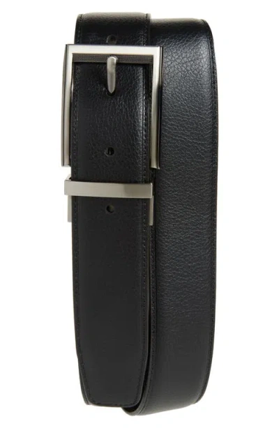 Original Penguin Feather Edge Leather Belt In Black