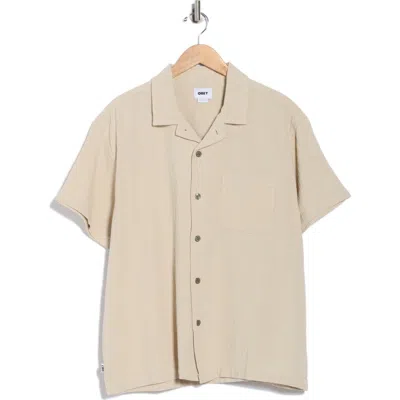 Obey Curtis Cotton Seersucker Camp Shirt In Brown