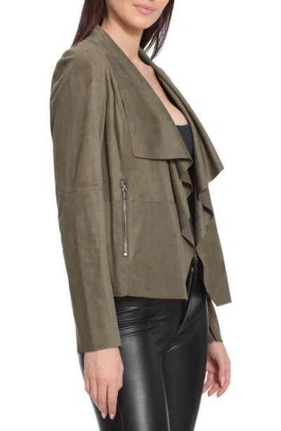 Bagatelle Womens Faux Suede Drape Jacket In Green