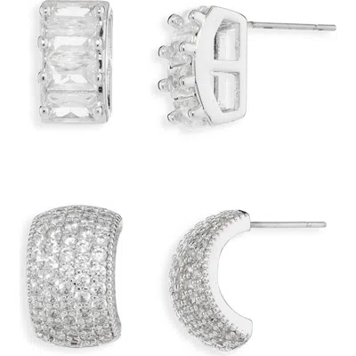 Cara Set Of 2 Cubic Zirconia Button Stud Earrings In White
