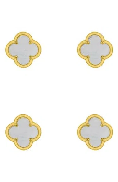 Adornia Set Of 2 Mother-of-pearl Clover Stud Earrings In Gold