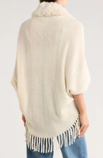 Patrizia Luca Faux Fur Fringe Cape In Neutral