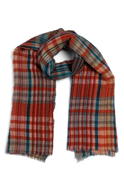 Vismaya Plaid Seersucker Wool Blend Fringe Scarf In Multi