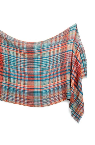 Vismaya Plaid Seersucker Wool Blend Fringe Scarf In Multi