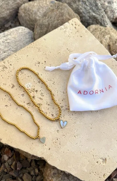 Adornia Set Of 2 Heart Charm Stretch Beaded Bracelets In Gold
