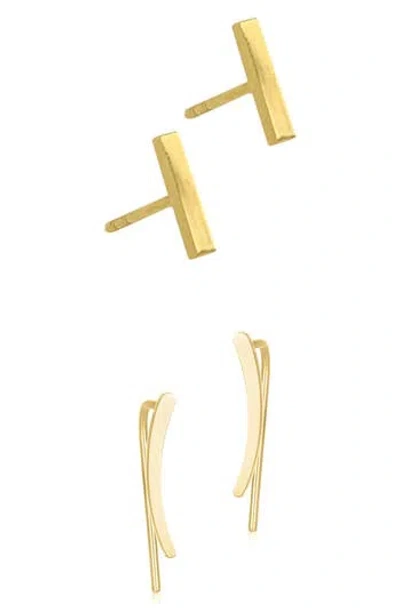 Adornia Set Of 2 Bar & Ear Climber Earrings In Gold