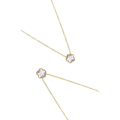 Adornia Set Of 2 Mother-of-pearl Clover Pendant Necklaces In Gold