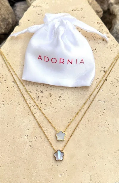 Adornia Set Of 2 Mother-of-pearl Clover Pendant Necklaces In Gold