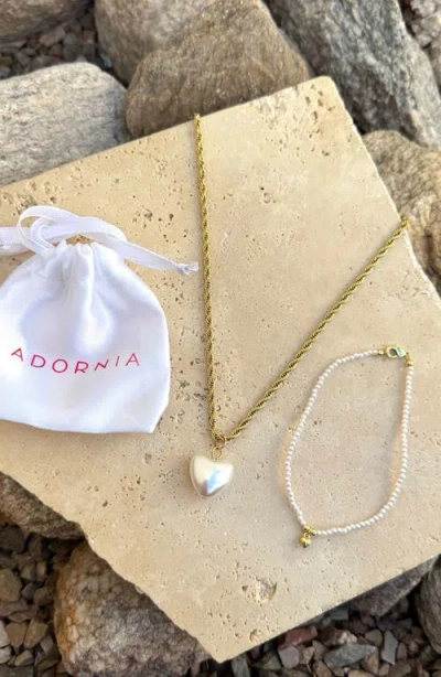 Adornia Faux Pearl Pendant Necklace & Bracelet Set In Gold