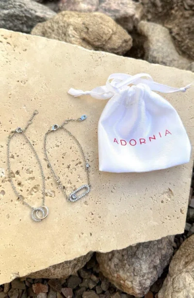 Adornia Set Of 2 Interlock Ring & Dancing Stone Bar Bracelets In White