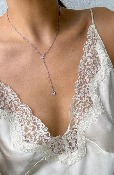 Adornia Pendant Lariat Necklaces & Halo Teardrop Stud Earrings Set In Silver