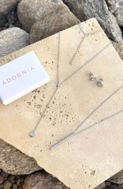 Adornia Pendant Lariat Necklaces & Halo Teardrop Stud Earrings Set In Silver