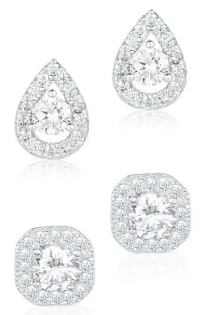 Adornia Set Of 2 Halo Cubic Zirconia Stud Earrings In Silver