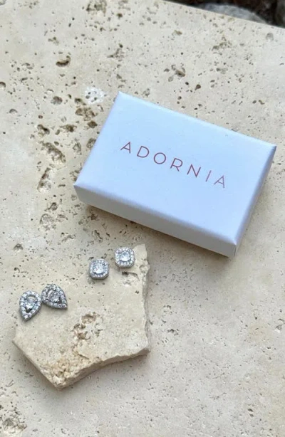 Adornia Set Of 2 Halo Cubic Zirconia Stud Earrings In Silver