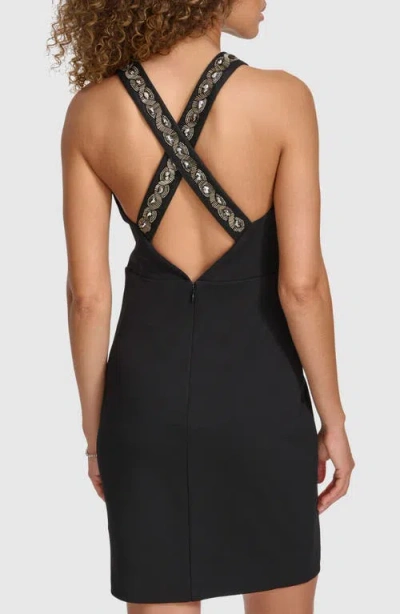 Siena Breaded Crepe Scuba Knit Cocktail Dress In Black