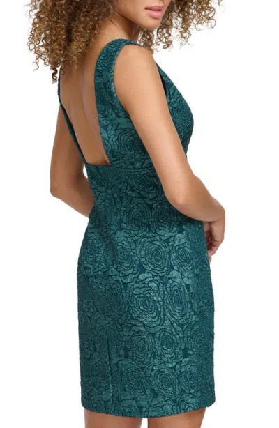 Siena Floral Jacquard Plunge Neck Minidress In Green