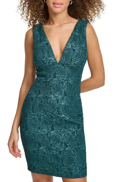 Siena Floral Jacquard Plunge Neck Minidress In Green