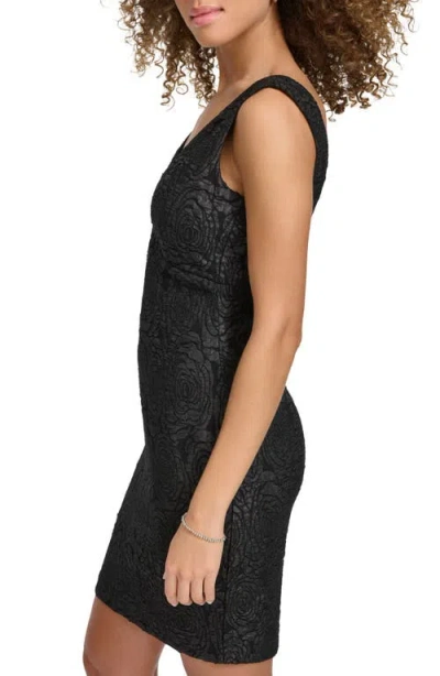 Siena Floral Jacquard Plunge Neck Minidress In Black