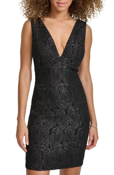 Siena Floral Jacquard Plunge Neck Minidress In Black
