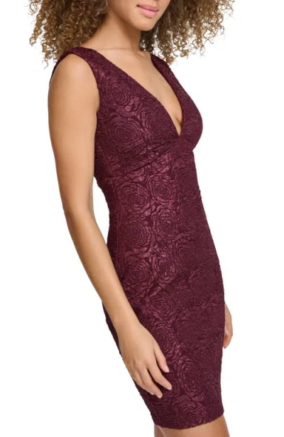 Siena Floral Jacquard Plunge Neck Minidress In Burgundy