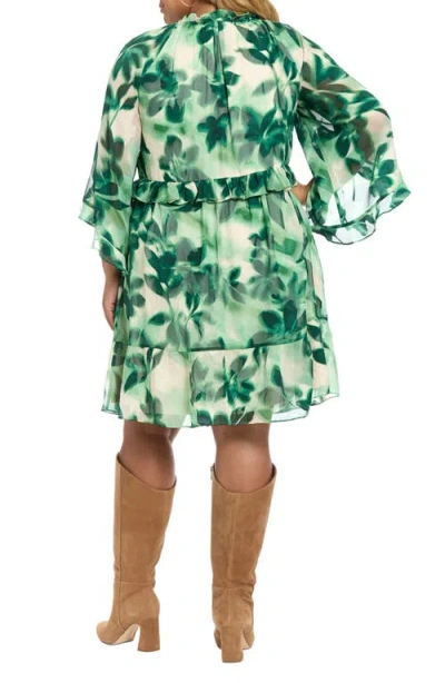 London Times Floral Ruffle Chiffon A-line Dress In Green
