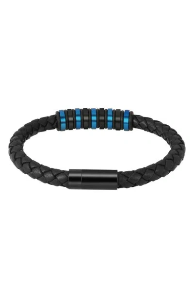 Geoffrey Beene Ornaments Braided Leather Bracelet In Blue