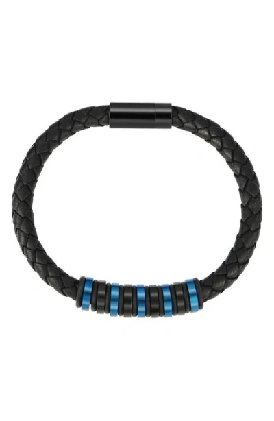 Geoffrey Beene Ornaments Braided Leather Bracelet In Blue